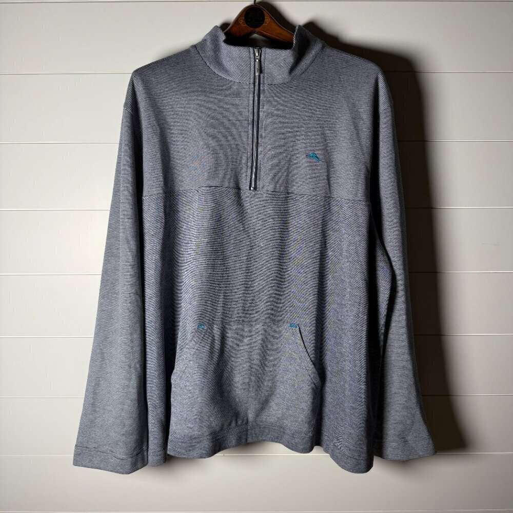 Tommy Bahama Sweatshirt Men's XXL Nautical Navy & White Stripe 1/4 Zip Pullover